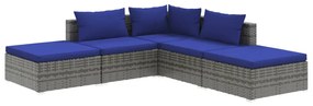 vidaXL 5-delige Loungeset met kussens poly rattan grijs