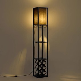 Moderne vloerlamp zwart met stoffen kap en wijnrek - Stojan Wine