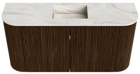 Mondiaz Joya DLux 85cm toiletmeubel ronding links/rechts walnut met wastafel faye midden 1 kraangat ostra