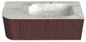 Mondiaz Kurve-dlux 115cm badmeubel ronding links ruby met 1 lade en deur en wastafel big small kraangat rechts opalo