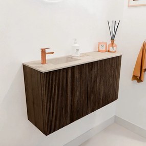 Mondiaz Joya DLux 80cm toiletmeubel ronding rechts walnut met wastafel faye links 1 kraangat frappe