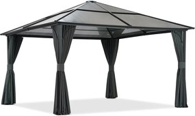 Modern tuinhuisje Santiago 4x4m met Garden Point antraciet gordijnen