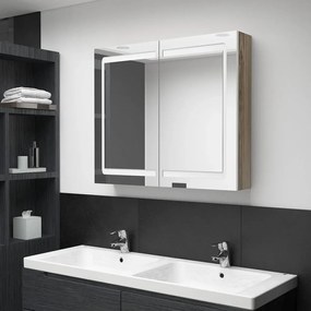 vidaXL Badkamerkast met spiegel en LED 80x12x68 cm wit en eikenkleurig