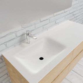 Zaro Valencia Solid Surface badmeubel 120cm licht eiken 1 kraangat spoelbak links met 4 lades