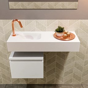 Mondiaz Andor toiletmeubel 40cm mat wit met witte wastafel 80cm links met kraangat