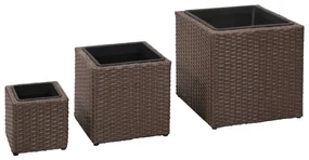 vidaXL Plantenbakken verhoogd 3 st poly rattan bruin