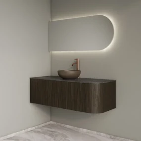 Gliss Design Alluro badmeubel ribbelfront met ronding rechts 120cm charcoal en zwart leisteen toppaneel