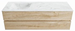 Mondiaz Vica DLux badmeubel 150cm washed oak 2 lades met wastafel opalo links 1 kraangat