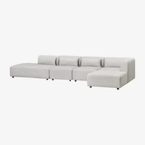 4-delige Modulaire Hoekbank Met Chaise Longue Links En Fogler Poef Stof Lichtgrijze - Sklum
