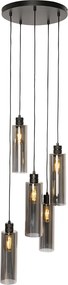 Smart hanglamp zwart met smoke glas incl. 5 Wifi A60 - Stavelot