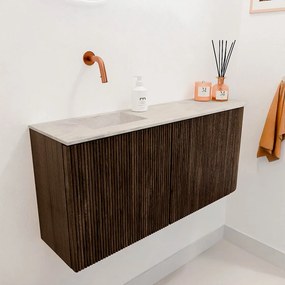 Mondiaz Joya DLux 90cm toiletmeubel ronding rechts walnut met wastafel faye links zonder kraangat ostra