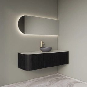 Gliss Design Alluro badmeubel ribbelfront met ronding links 140cm black en wit marmer toppaneel