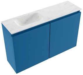 Mondiaz Ture DLux toiletmeubel 80cm jeans met wastafel opalo links met kraangat