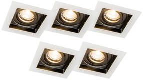 Set van 5 inbouwspots wit met zwart - Carree Design, Modern GU10 vierkant Binnenverlichting Lamp