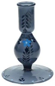 Kandelaar, beschilderd, blauw glas, bloem, 12,5 cm