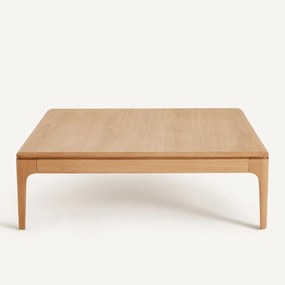 Vierkante salontafel in massief eiken en fineer, 2 lades, SANARA