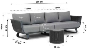 Santika Furniture Santika Corniche Loungebank Rope Grijs 3-delig