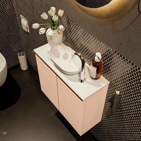 Mondiaz Fowy toiletmeubel 60cm rosee met witte waskom midden en kraangat