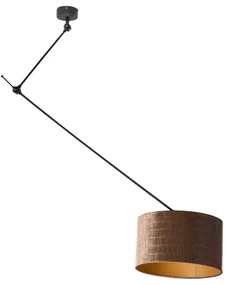 Hanglamp zwart met velours kap krokodil dessin 35cm - Blitz Klassiek / Antiek, Modern E27 rond Binnenverlichting Lamp