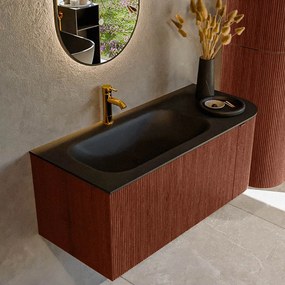 Mondiaz Kurve 105cm badmeubel ronding rechts ruby met 1 lade en deur en wastafel big small kraangat links urban