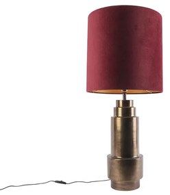 Art Deco tafellamp brons velours kap rood met goud 40 cm - Bruut Art Deco E27 rond Binnenverlichting Lamp