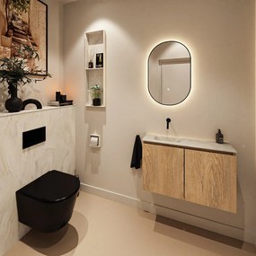 Mondiaz Ture DLux toiletmeubel 80cm washed oak met wastafel ostra links zonder kraangat