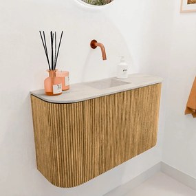 Mondiaz Joya DLux 75cm toiletmeubel ronding links/rechts oak met wastafel faye midden zonder kraangat ostra