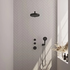 Brauer Stripe inbouw regendouche met 25cm hoofddouche, rechte muurarm en 3 standen handdouche set 4 zwart mat