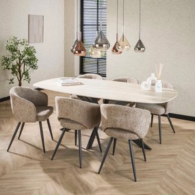 Zandkleur Stoel Met Ronde Rugleuning Stof
