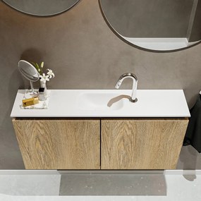 Mondiaz Ture 100cm toiletmeubel washed oak met wastafel talc midden 1 kraangat