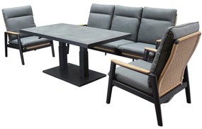 Alzano stoel bank lounge diningset 4 delig verstelbaar antraciet aluminium