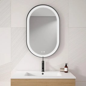 Adema Vygo spiegel - 80x50cm - ovaal - 6mm - LED verlichting - spiegelverwarming - zwart 87672