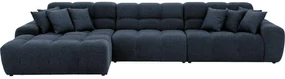 Goossens Excellent Bank Kubus - 30 X 30 Cm Stiksel blauw, stof, 1,5-zits, modern design met chaise longue links