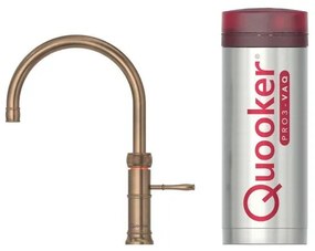 Quooker Classic Fusion Round kokendwaterkraan - draaibare uitloop - PRO3 reservoir - Warm / kokend water - Messing Patina (Goud) 3CFRPTN