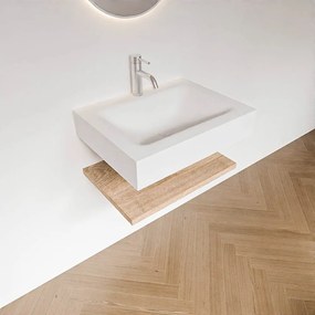 Zaro Alan badmeubel 60cm met planchet washed oak en vrijhangende wastafel cloud midden 1 kraangat talc