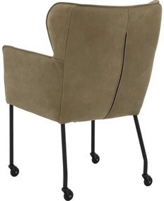 Goossens Excellent Eetkamerstoel Leogang groen leer met armleuning en met wielenZwart skater wiel met zwarte kap, elegant chic