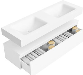 Zaro Alan badmeubel 140cm talc 1 lade met vrijhangende wastafel cloud dubbel 2 kraangaten talc