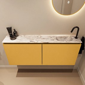 Mondiaz Ture DLux toiletmeubel 120cm ocher met wastafel glace rechts met kraangat