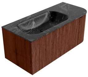 Mondiaz Kurve-dlux 105cm badmeubel ronding rechts ruby met 1 lade en deur en wastafel big small kraangat links lava