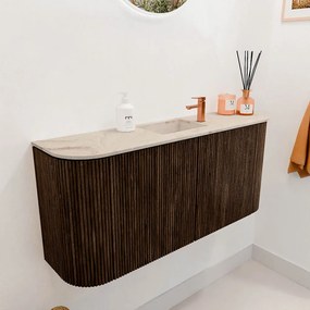 Mondiaz Joya DLux 95cm toiletmeubel ronding links/rechts walnut met wastafel faye midden 1 kraangat frappe