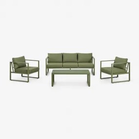 Tuinset Met 3-zitsbank, 2 Fauteuils En Salontafel Van Aluminium Lipov Groen – Intens Olijf - Sklum