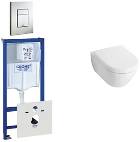 Villeroy & Boch Subway Compact Toiletset - inbouwreservoir - diepspoel wandcloset - bedieningsplaat verticaal/horizontaal - RVS 0729205/0720026/1024232/1025456/