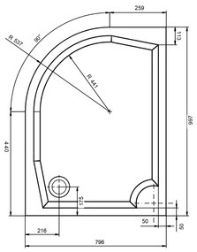 Gelco Riva kwartronde douchebak 100x80cm rechts wit