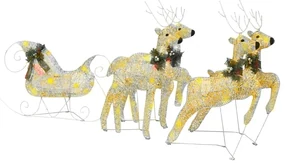 vidaXL Buitenkerstversiering rendieren en slee 100 LED's goudkleurig