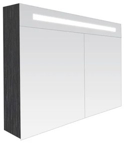 Saniclass Double Face Spiegelkast - 80x70x15cm - verlichting - geintegreerd - 2 links- rechtsdraaiende spiegeldeur - MFC - black wood 7064