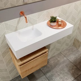 Mondiaz Andor toiletmeubel 40cm eiken met witte wastafel 80cm links zonder kraangat