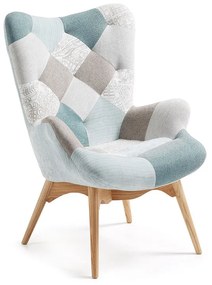Kave Home Kody Patchwork Blauwe Fauteuil