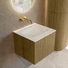 Mondiaz Kurve-dlux 50cm badmeubel dusk met 1 lade en wastafel grunne midden zonder kraangat opalo