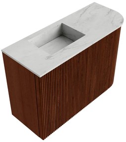 Mondiaz Joya DLux 60cm toiletmeubel ronding rechts ruby met wastafel faye links zonder kraangat opalo