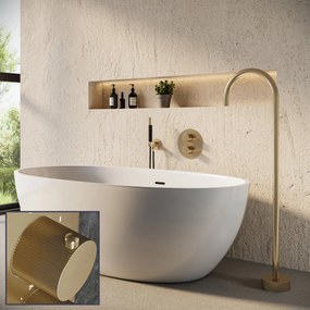 Saniclear Brass Stripes Pro inbouw badkraan rond met vrijstaande uitloop geborsteld messing - mat goud